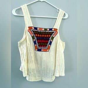 Urban Outfitters Tank Top Loose Boho Hippie Multi Color Pattern Cream Size M